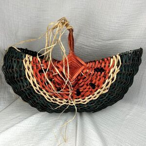 Watermelon Basket Lg with Handle. Vintage Style Green, Red & white/Blk colors.